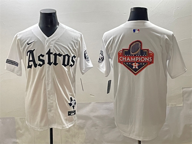 Men's Houston Astros Team Big Logo White Gothic 'Houston Born Barrio Raised' Limited Stitched Baseball Jersey 001